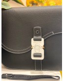 (BRAND NEW) CHRISTIAN DIOR MEDIUM SADDLE MESSENGER BAG WITH FLAP BLACK GRAINED CALFSKIN 