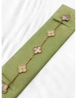 (LIKE NEW) 2021 VCA VAN CLEEF & ARPELS VINTAGE ALHAMBRA BRACELET IN 18K 750 ROSE GOLD DIAMOND MOTHER OF PEARL 