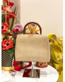 CHANEL VINTAGE BEIGE CANVAS TOP HANDLE BAG 