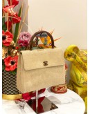 CHANEL VINTAGE BEIGE CANVAS TOP HANDLE BAG 