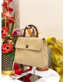 CHANEL VINTAGE BEIGE CANVAS TOP HANDLE BAG 