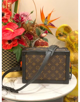 (LIKE NEW) LOUIS VUITTON SOFT TRUNK CROSSBODY BAG IN BROWN MONOGRAM CANVAS AND BLACK COWHIDE LEATHER 