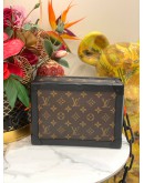 (LIKE NEW) LOUIS VUITTON SOFT TRUNK CROSSBODY BAG IN BROWN MONOGRAM CANVAS AND BLACK COWHIDE LEATHER 