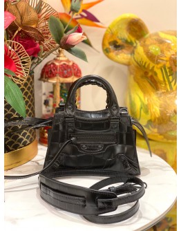 (LIKE NEW) BALENCIAGA NEO CLASSIC CITY CROC LEATHER TOP HANDLE BAG WITH STRAP 