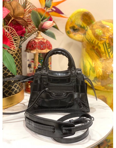 (LIKE NEW) BALENCIAGA NEO CLASSIC CITY CROC LEATHER TOP HANDLE BAG WITH STRAP 