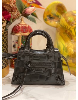 (LIKE NEW) BALENCIAGA NEO CLASSIC CITY CROC LEATHER TOP HANDLE BAG WITH STRAP 
