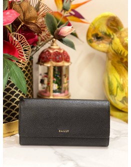 BALLY LINNEY CONTINENTAL WALLET IN BLACK WITH GOLD HARDWARE 