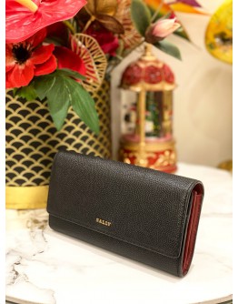 BALLY LINNEY CONTINENTAL WALLET IN BLACK WITH GOLD HARDWARE 
