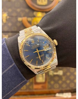 (LIKE NEW) ROLEX OYSTER PERPETUAL DATEJUST 36 REF16013 HALF 18K 750 YELLOW GOLD JUBILEE BLUE DIAL 36MM AUTOMATIC WATCH