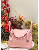 (LIKE NEW) HERMES LINDY 30 ROSE SAKURA IN VEAU SWIFT PHW STAMP X -FULL SET- 