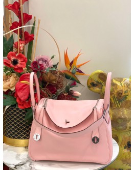 (LIKE NEW) HERMES LINDY 30 ROSE SAKURA IN VEAU SWIFT PHW STAMP X -FULL SET- 