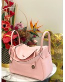 (LIKE NEW) HERMES LINDY 30 ROSE SAKURA IN VEAU SWIFT PHW STAMP X -FULL SET- 