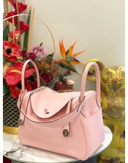 (LIKE NEW) HERMES LINDY 30 ROSE SAKURA IN VEAU SWIFT PHW STAMP X -FULL SET- 