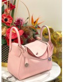 (LIKE NEW) HERMES LINDY 30 ROSE SAKURA IN VEAU SWIFT PHW STAMP X -FULL SET- 
