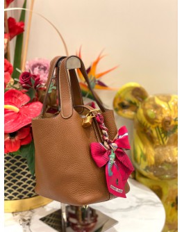 2019 HERMES PICOTIN 18 BROWN TOGO LEATHER WITH GOLD HARDWARE STAMP D