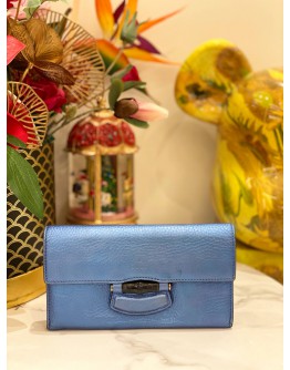 GUCCI BLUE LEATHER BAMBOO WALLET