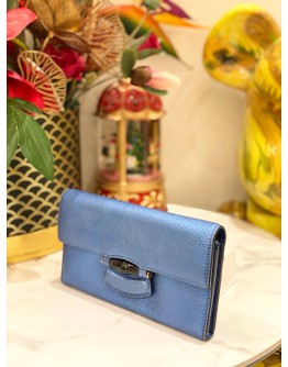 GUCCI BLUE LEATHER BAMBOO WALLET