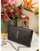 (LIKE NEW) YSL SAINT LAURENT CASSANDRA LEATHER CHAIN WALLET IN BLACK GHW