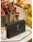 (LIKE NEW) YSL SAINT LAURENT CASSANDRA LEATHER CHAIN WALLET IN BLACK GHW