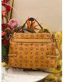 (LIKE NEW) MCM TOP HANDLE BAG IN BROWN VISETOS LEATHER WITH STRAP