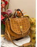 (LIKE NEW) MCM TOP HANDLE BAG IN BROWN VISETOS LEATHER WITH STRAP
