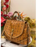 (LIKE NEW) MCM TOP HANDLE BAG IN BROWN VISETOS LEATHER WITH STRAP