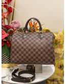 (LIKE NEW) LOUIS VUITTON SPEEDY 30 DAMIER EBENE CANVAS HANDLE BAG WITH STRAP 