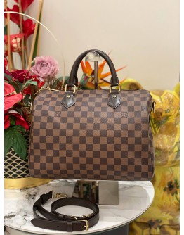 (LIKE NEW) LOUIS VUITTON SPEEDY 30 DAMIER EBENE CANVAS HANDLE BAG WITH STRAP 