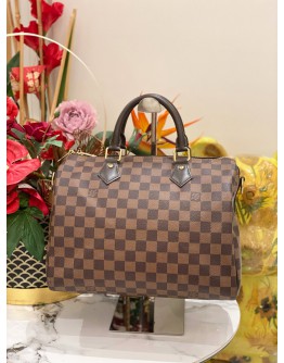 (LIKE NEW) LOUIS VUITTON SPEEDY 30 DAMIER EBENE CANVAS HANDLE BAG WITH STRAP 