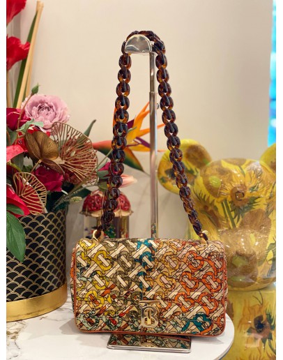 (LIKE NEW) BURBERRY FABRIC MONOGRAM QUILTED TB RESIN CHAIN LOLA BAG MULTICOLOR 