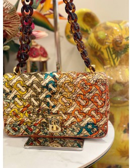 (LIKE NEW) BURBERRY FABRIC MONOGRAM QUILTED TB RESIN CHAIN LOLA BAG MULTICOLOR 