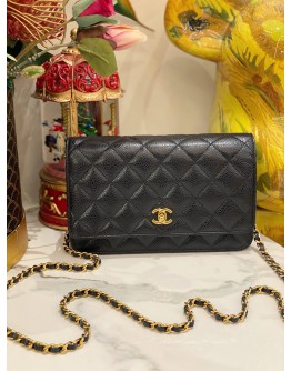 (LIKE NEW) CHANEL WOC WALLET ON CHAIN BLACK CAVIAR LEATHER GOLD HARDWARE