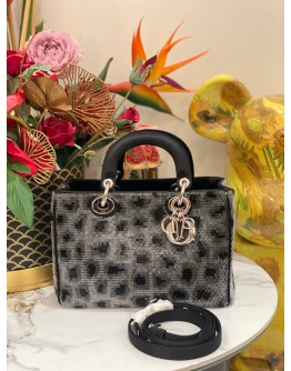 (LIKE NEW) CHRISTIAN DIOR WOOL SEQUIN LEOPARD LADY DIOR BAG 
