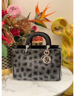 (LIKE NEW) CHRISTIAN DIOR WOOL SEQUIN LEOPARD LADY DIOR BAG 