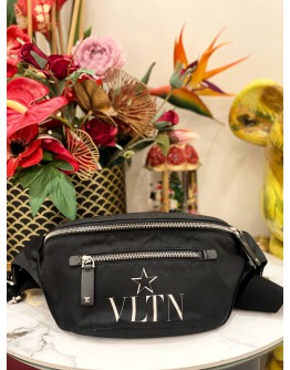 VALENTINO VLTN BELT BAG BLACK LEATHER NYLON 