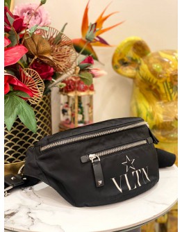 VALENTINO VLTN BELT BAG BLACK LEATHER NYLON 