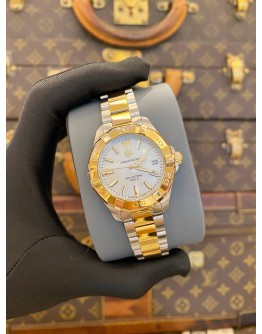 2017 TAG HEUER AQUARACER LADY HALF 18K 750 YELLOW GOLD REF WBD1320 MOTHER OF PEARL DIAL 32MM QUARTZ WATCH -FULL SET-