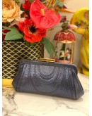 ANYA HINDMARCH DINNER CLUTCH IN METTALIC DARK BLUE