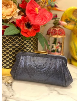 ANYA HINDMARCH DINNER CLUTCH IN METTALIC DARK BLUE