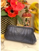 ANYA HINDMARCH DINNER CLUTCH IN METTALIC DARK BLUE