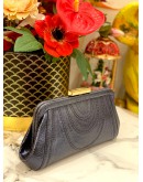 ANYA HINDMARCH DINNER CLUTCH IN METTALIC DARK BLUE