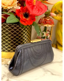 ANYA HINDMARCH DINNER CLUTCH IN METTALIC DARK BLUE