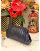 ANYA HINDMARCH DINNER CLUTCH IN METTALIC DARK BLUE