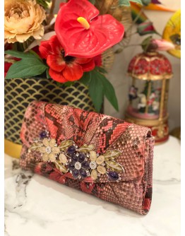 JUDITH LEIBER EXPLORES CRYSTAL AND EXOTICE IN MUTICOLOR PYTHON LEATHER DINNER CLUTCH