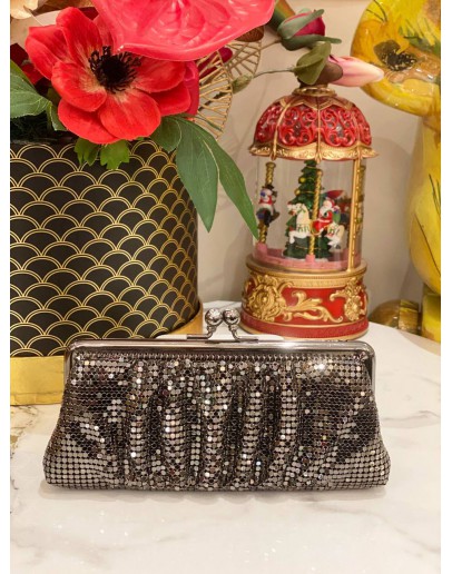 WHITING & DAVIS VINTAGE SILVER METAL MESH EVENING CLUTCH