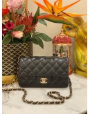 CHANEL CLASSIC SMALL SINGLE FLAP CHAIN SHOULDER BAG IN BLACK LAMBSKIN LEATHER GOLD CHAIN 