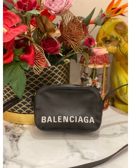 BALENCIAGA XS LOGO VILLE BLACK LEATHER CAMERA CROSSBODY BAG 