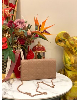 2021 CHRISTIAN DIOR LADY DIOR POUCH WITH CHAIN IN BEIGE ULTRAMATTE CANNAGE CALFSKIN LEATHER -FULL SET-