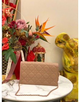 2021 CHRISTIAN DIOR LADY DIOR POUCH WITH CHAIN IN BEIGE ULTRAMATTE CANNAGE CALFSKIN LEATHER -FULL SET-