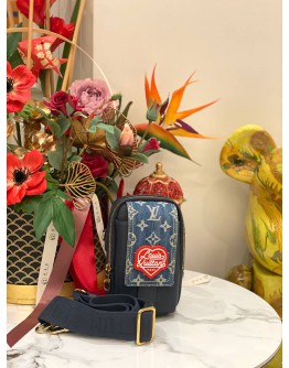 LOUIS VUITTON VIRGIL ABLOH X NIGO BLUE MONOGRAM DENIM & LEATHER FLAT DOUBLE PHONE POUCH GOLD HARDWARE -FULL SET-